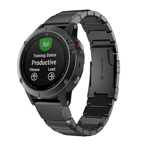 Sort Sort Stål Armbåndsursrem kompatibel med Garmin Fenix 5 22mm