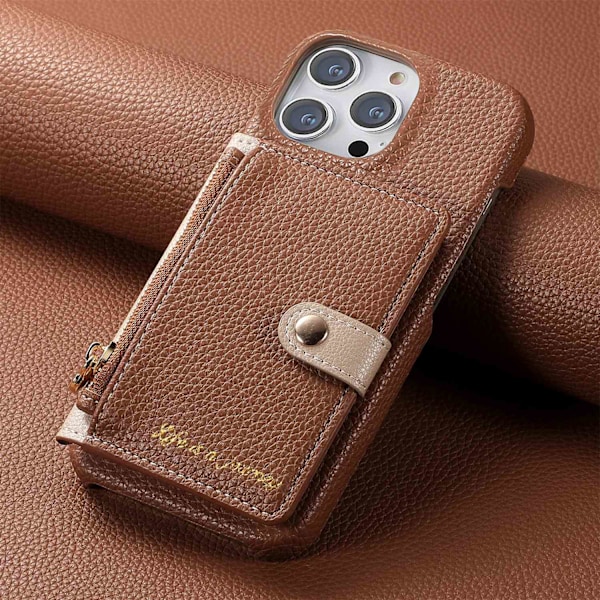 Etui til iPhone 13 Mini brun Enkel klassisk Pebbled kortholder