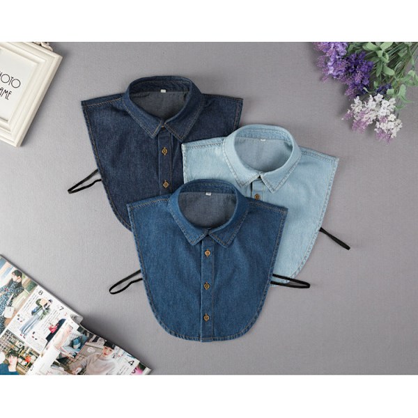 Dame falsk krage Avtakbar halv, Vinter Denim Avtakbar Adult round denim dark blue