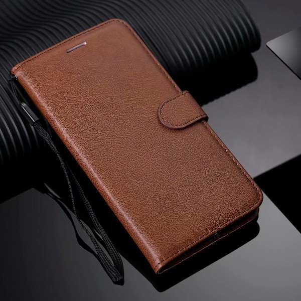 Etui til iPhone 13 brun Kalveskind Almindelig Flip Wallet med Kortholder