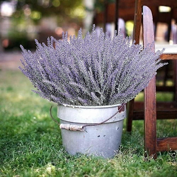 Kunstige Lavendelblomster Planter 8 Stykker, Livaktige UV-bestandige Falske Busker Grøntområder Bukett Lavender 8