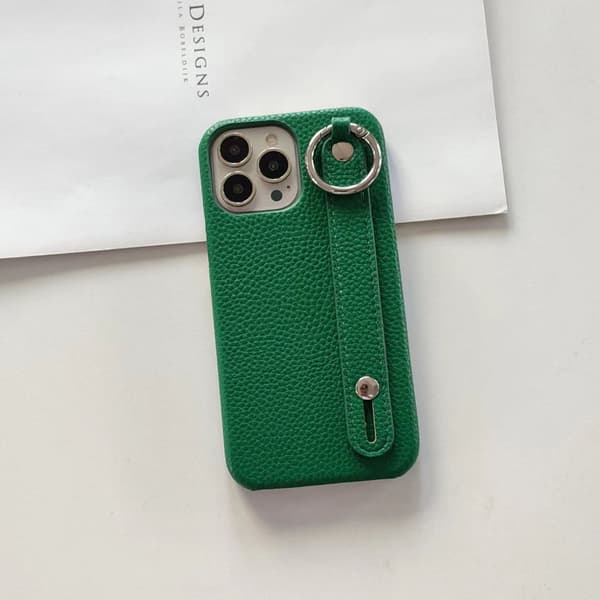 Etui til iPhone 13 grøn Pebbled håndledsring stand