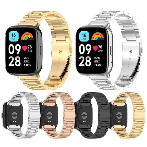 Silver Silver Tre Pärlor Metall Klockarmband kompatibelt med Redmi Watch 3 Active