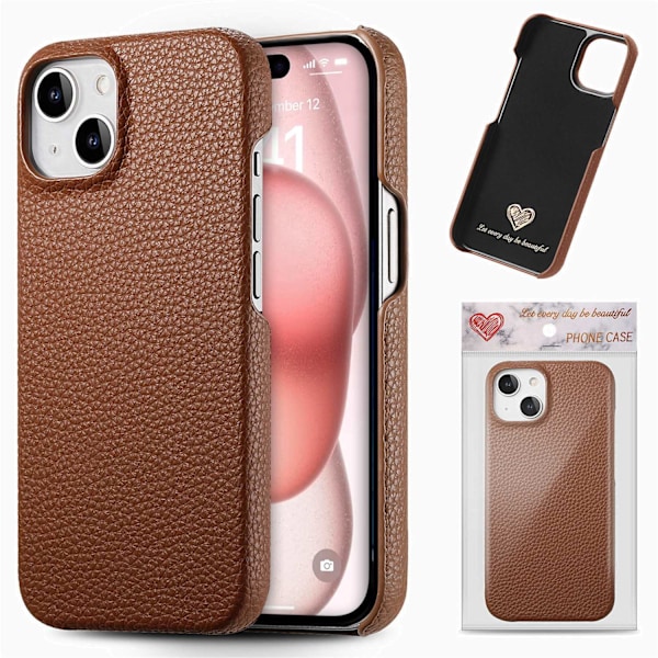 Etui til iPhone 14 Pro Max brun klassisk almindelig eksklusiv niche småsten halv-kant