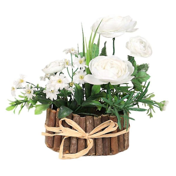 1 st stockvedshög och set med konstgjorda blommor, grön växt, bonsai, trädgårdsdekoration för hemmet