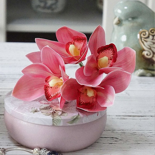 Konstgjord Blomma Fint Utförande Väderbeständig 4 Grenar Realistisk Verklighetstrogen Simulation Cymbidium Heminredning Light Yellow