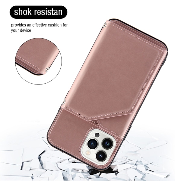 Fodral för iPhone 14 Pro Roséguld (utan snodd) Mjukt Kortfodral Rem Multi-Kort Crossbody Kortfodral
