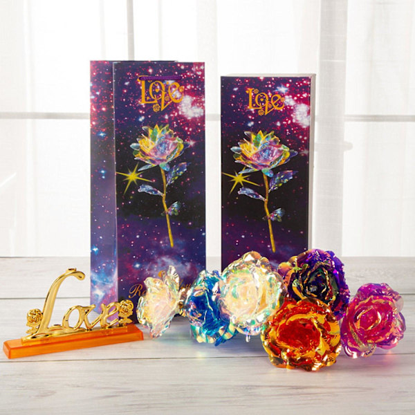 1 Set Konstgjord Blomma Självlysande Lättskött Stabil Bas Guld Folie LED Falsk Blomma Bröllopsgåva Blue