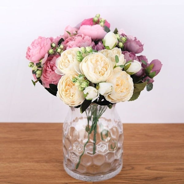 30 cm Rosarød Silkebuket Pæon Kunstige Blomster til Brud Bryllup Hjem Dekoration Faxu Blomster White