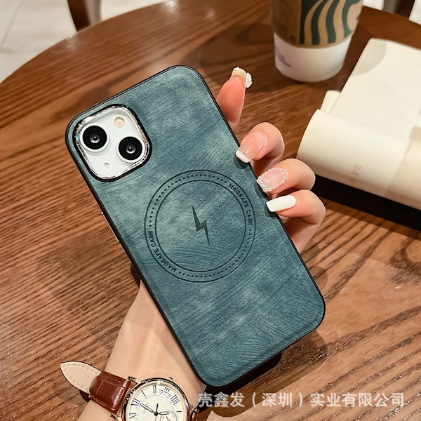 Etui til iPhone 13PRO Grøn Ridge Elektroplettering læder Magnetisk Trådløs opladning