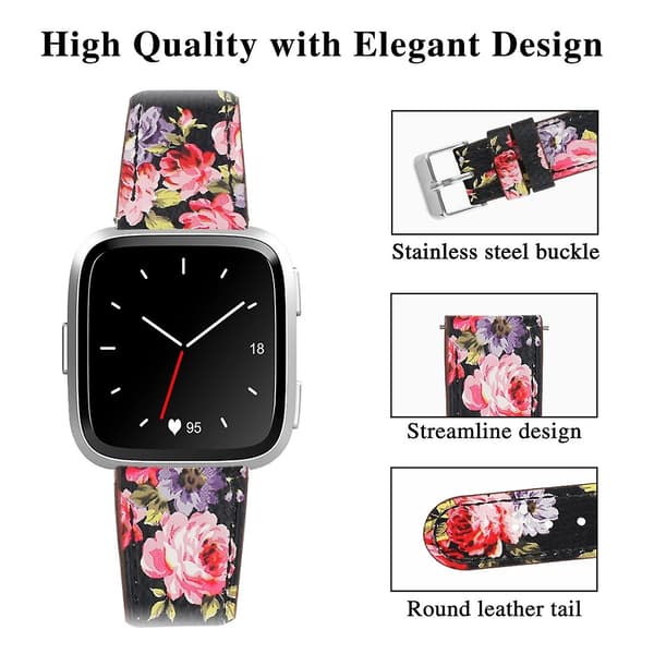 Sort Hud Pink Blomst Sort Hud Pink Blomst Rem kompatibel med Fitbit Versa 2 / Fitbit Versa / Fitbit Versa Lite