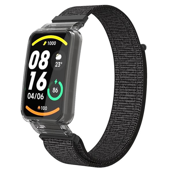 Reflekterende Sort PC-etui + Nylon Loop Rem kompatibel med Xiaomi Mi Band 7 Pro