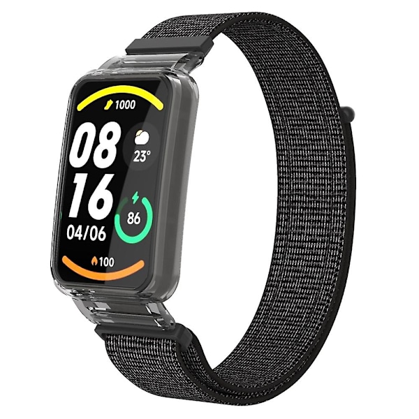 Reflekterende Svart PC-deksel + Nylonløkkestropp kompatibel med Xiaomi Mi Band 7 Pro