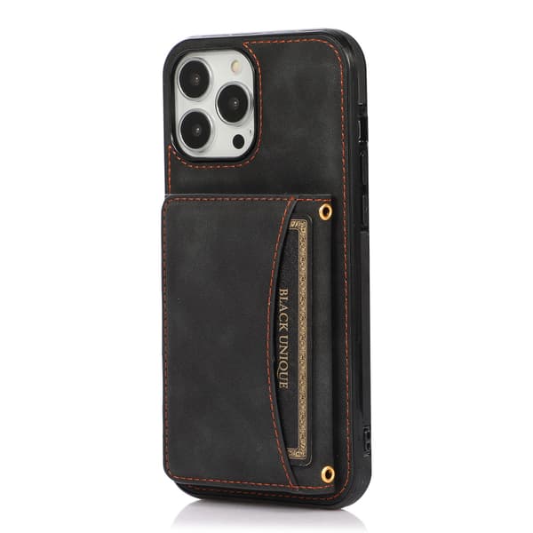 Fodral för iPhone iPhone 14pro svart Korthållare Mjukt Sidoläder