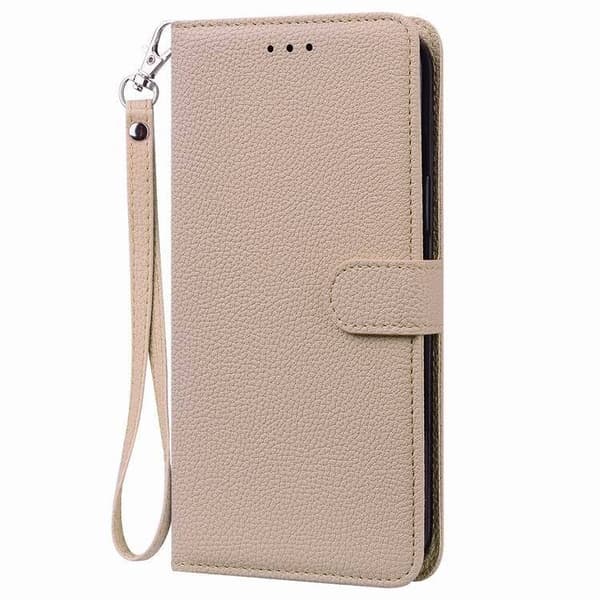Etui til iPhone 14plus 6.7 Beige Pebbled Almindelig Wallet med Kortholder Flip