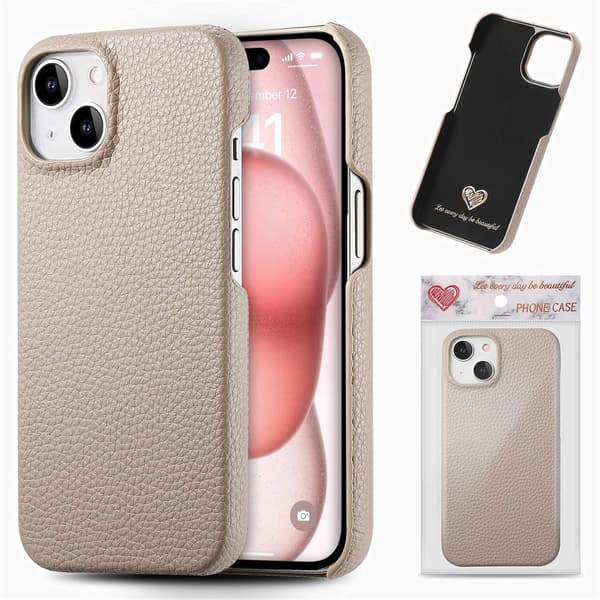 Etui til iPhone 14 Pro Khaki Grå klassisk Enkel højværdi niche Pebbled halv-kant