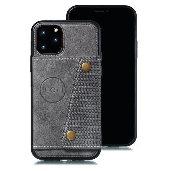 Fodral för iPhone 15 grå Bil korthållare stativ Full-Body läder