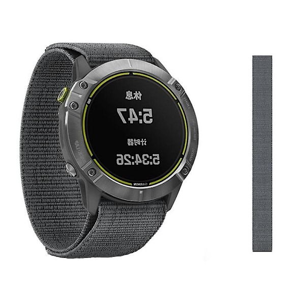 Grå Grå 26mm Nylon Urrem kompatibel med Garmin Fenix 6X