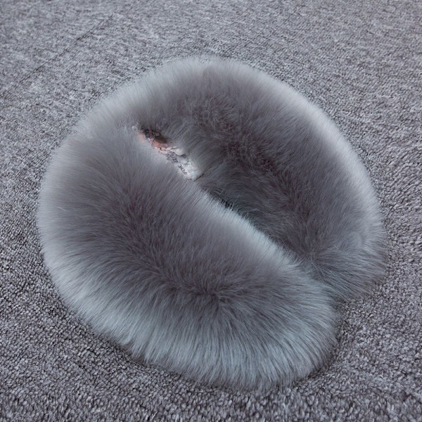 Dame falsk krage Avtakbar halv pelslue Stripete dunjakke Gray rounded 55cm