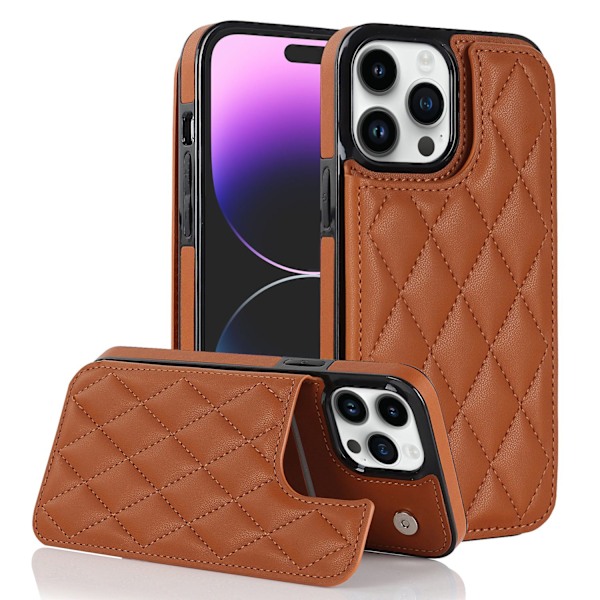 Kotelo iPhone 15 Promax -puhelimelle, ruskea, kaksoissoljellinen nahkalompakko korttipidikkeellä