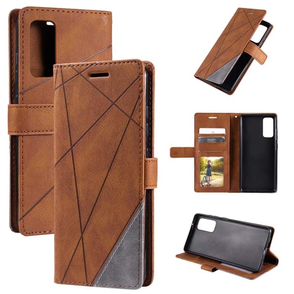 Etui til iPhone 16 brun Soft-Touch Mixed Media Flip Lommebok med Kortholder