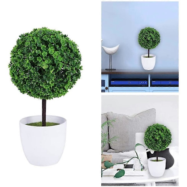 Set med 2 små konstgjorda blomkrukor i form av en topiary, i vit keramik