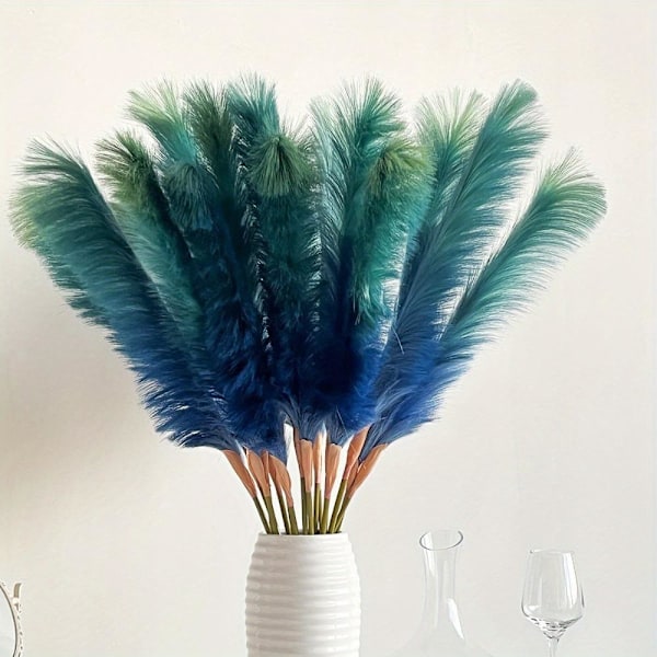 4-pak 80 cm Fluffy Pampasgræs Kunstig Pampas Bordvase Dekoration Stor Tørret Blomsterbuket H Blue 4 Pcs