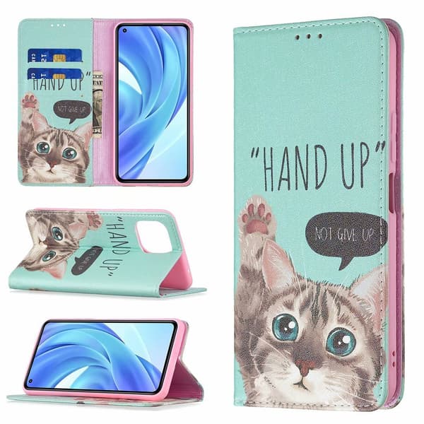 Etui til iPhone 14 Pro Max mørk magnetisk kat Malet Flip Wallet med kortholder