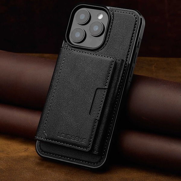 Etui til iPhone 16 sort business Magnetisk kortholder stativ RFID-Blokerende