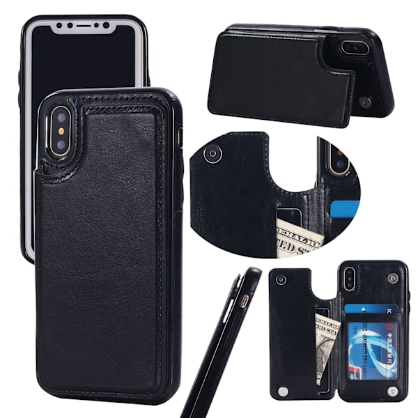Etui til iPhone 13 Pro 6.1 sort Wallet med kortholder Vintage Distressed Flip business