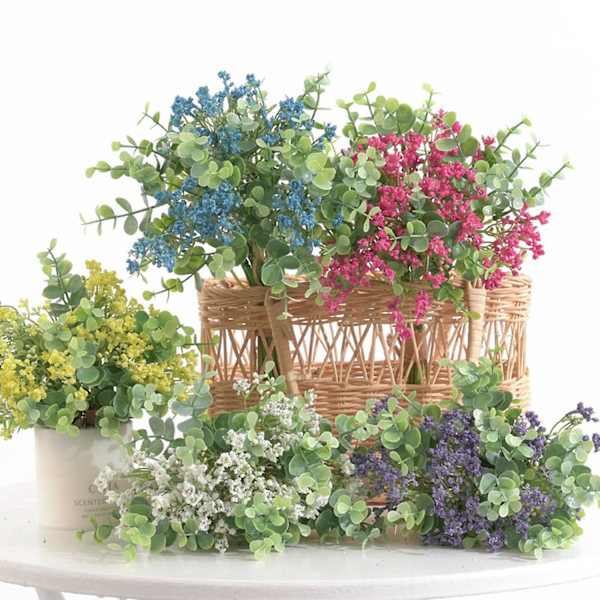 12 Grener Kunstige Planter Blomsterarrangement Simulering Eukalyptus Gypsophila Bukett