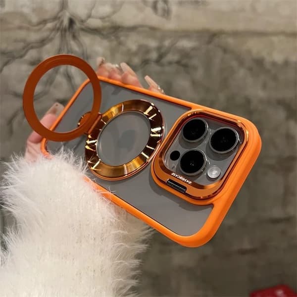 Fodral för iPhone 14 Plus Magnetiskt Stativ Linsdetalj Orange Noz30796