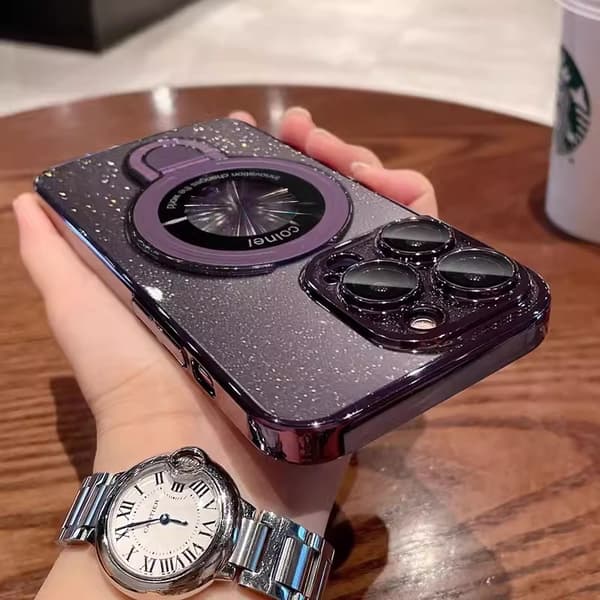Kotelo iPhone 13 Pro MAX Glitter Clear Magnetic Stand Clear Dark