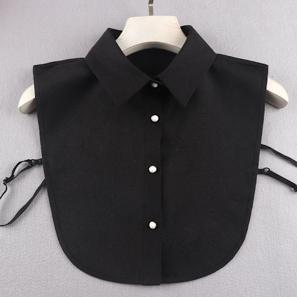 Dame falsk krage Avtakbar krage Allsidig skjerf nakkebeskyttelse Chiffon pearl buckle Black