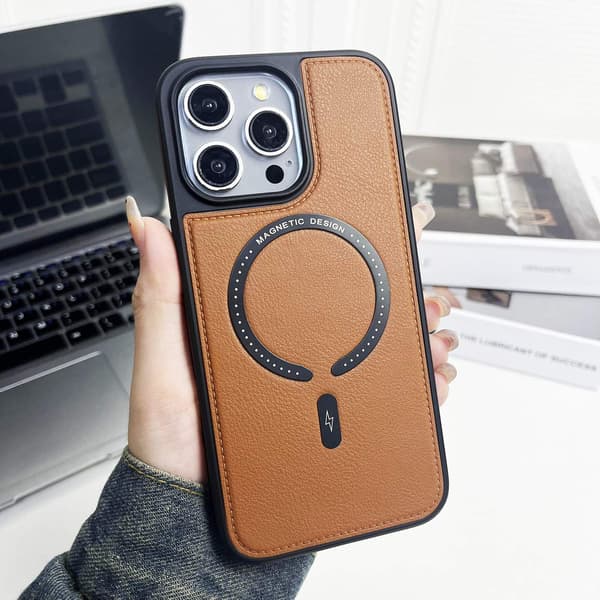 Etui til iPhone 13 Lysebrunt lædermønster Magnetisk business