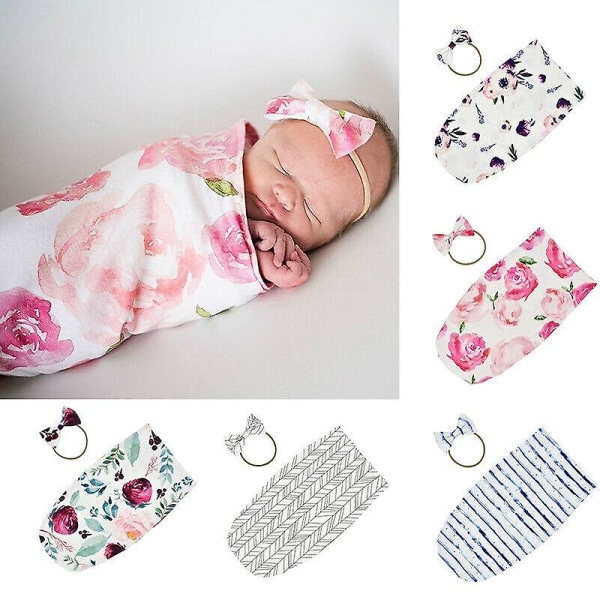 Blommig printed swaddle- sovsäck Headb för nyfödd D