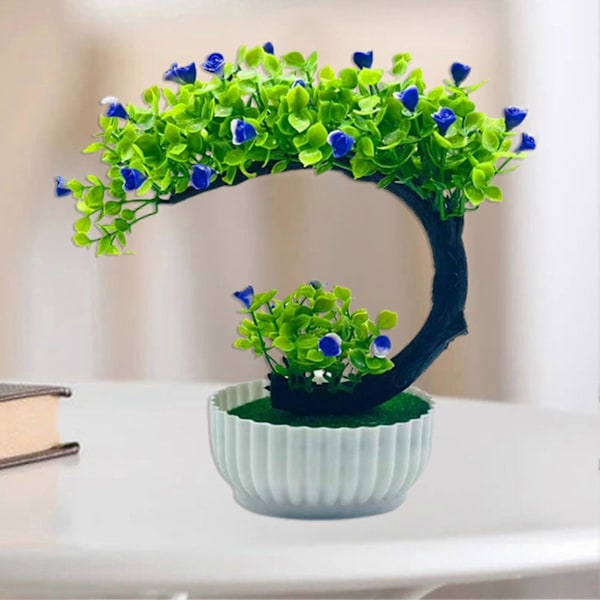 Falsk Bonsai Romantisk Ingen Vattning Plast Vacker Konstgjord Blomma Bonsai med Kruka Trädgårdstillbehör Pink