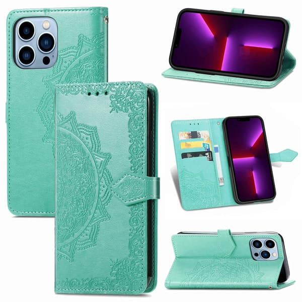 Etui til iPhone 13 Pro Max grønn Source Flip limt skinn