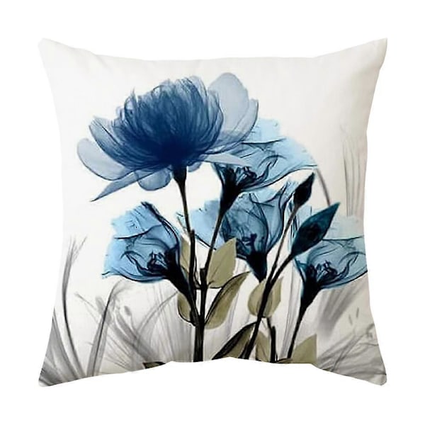 Blått blekkmaleri blomstrete putetrekk 45cm x 45cm sett med 4 marinegrå pynteputetrekk 18x18in mykt dekorativt pynteputetrekk stue sofa pute