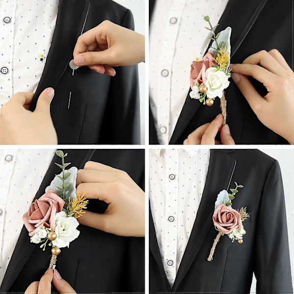 8 Boutonniere-setti miehille häihin, tumman ruusunpunaiset keinotekoiset kukat sulhaselle, bestmanille, rustiikkiset vintage-häät, seremonia, vuosipäivä, tanssiaiset, juhlatilaisuudet