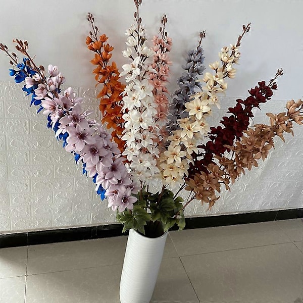 1 Gren Konstgjord Blomma Ingen Vattning Lättviktig Falsk Lång Stjälk Riddarsporre Simuleringsblomma Heminredning för Kontor Red Orange