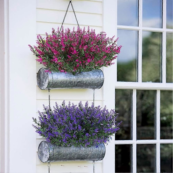 8 Bunter Kunstig Lavendel Falske Blomster UV-bestandige Busker, Falsk Plast Fuchsia 8