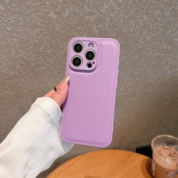 Etui til iPhone 13 Lychee-mønster - lilla 2 i 1 Pebbled klassisk lær