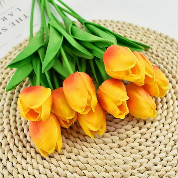 20 stk. tulipaner kunstige blomster PU-blomster falske tulipaner vår bukett ekte berøringsblomst for hotell hjemmekontor kjøkken hage bryllupsfest dekor (Ora