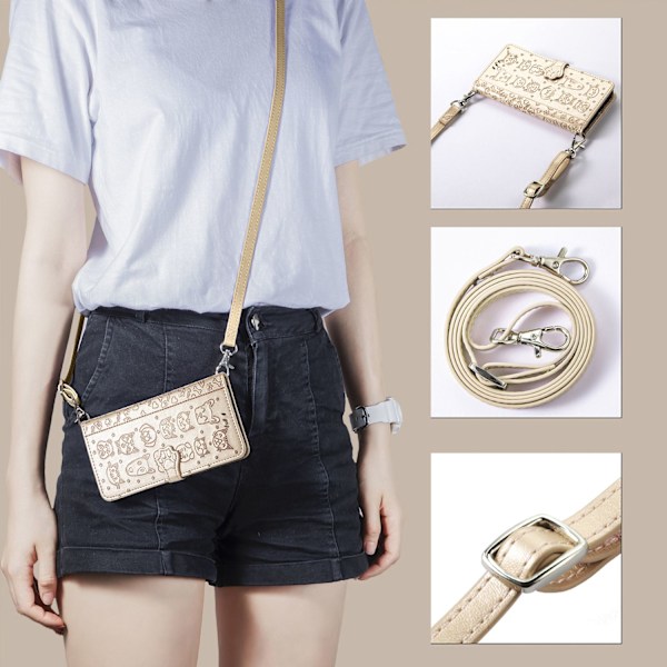 Fodral för iPhone 15 Pro guld Plånbok med korthållare Full Crossbody Rem Flip