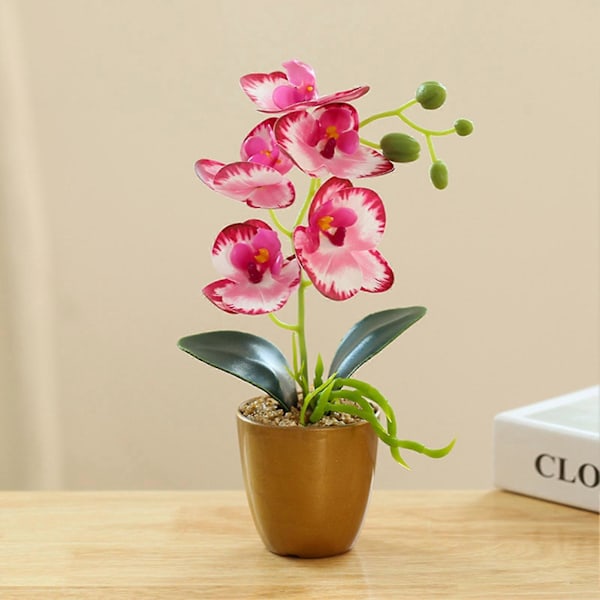 Konstgjord Blomma Bonsai UV-beständig Lättskött Plast Ingen Blekningsrisk Fjärilsorkidé Krukväxt Konstgjord Blomma för Hemmet Red