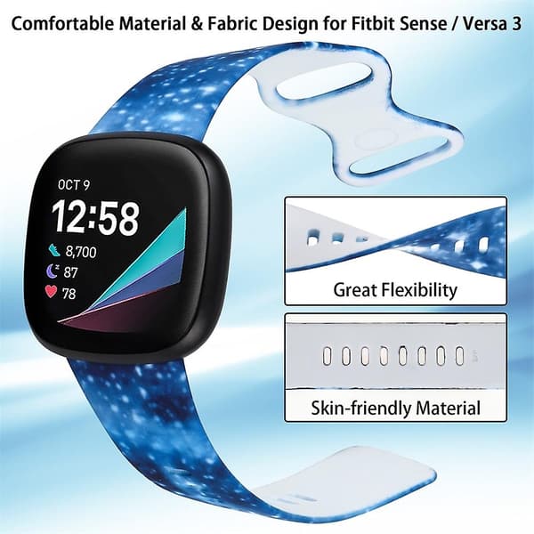 D D kompatibel med Fitbit Versa 3 Printet Urrem, Størrelse: l