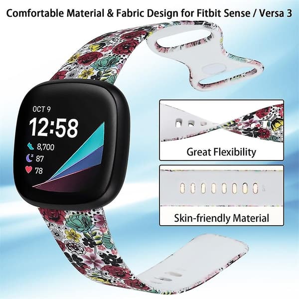 J J kompatibel med Fitbit Versa 3 Printet Urrem, Størrelse: l