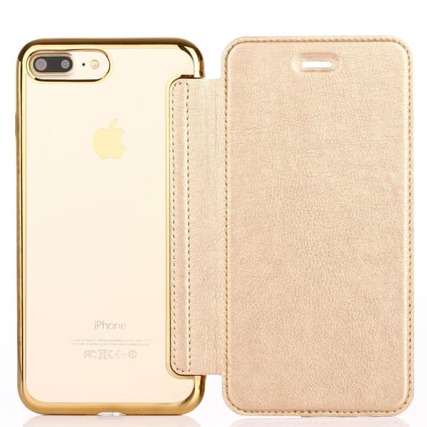 Etui til iPhone 14 guld Flip Elektroplettering Transparent Wallet med Kortholder