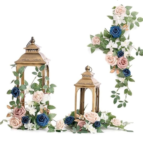 1 stk. Bryllupsblomster Kunstige Blomster Guirlande Blomster Bordpynt Dekoration Stol Blomster Bue Blomsterdekoration Pink/Dark blue